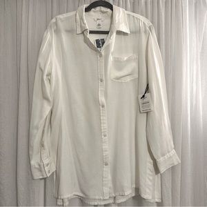 Japna Linen Blend Marshall’s White Button Down Collared Dress Shirt Side Slits